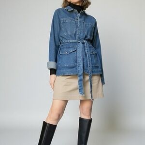 Old Navy Belted Denim Jean Jacket UtilityCore Americana Revival Streetstyle Med